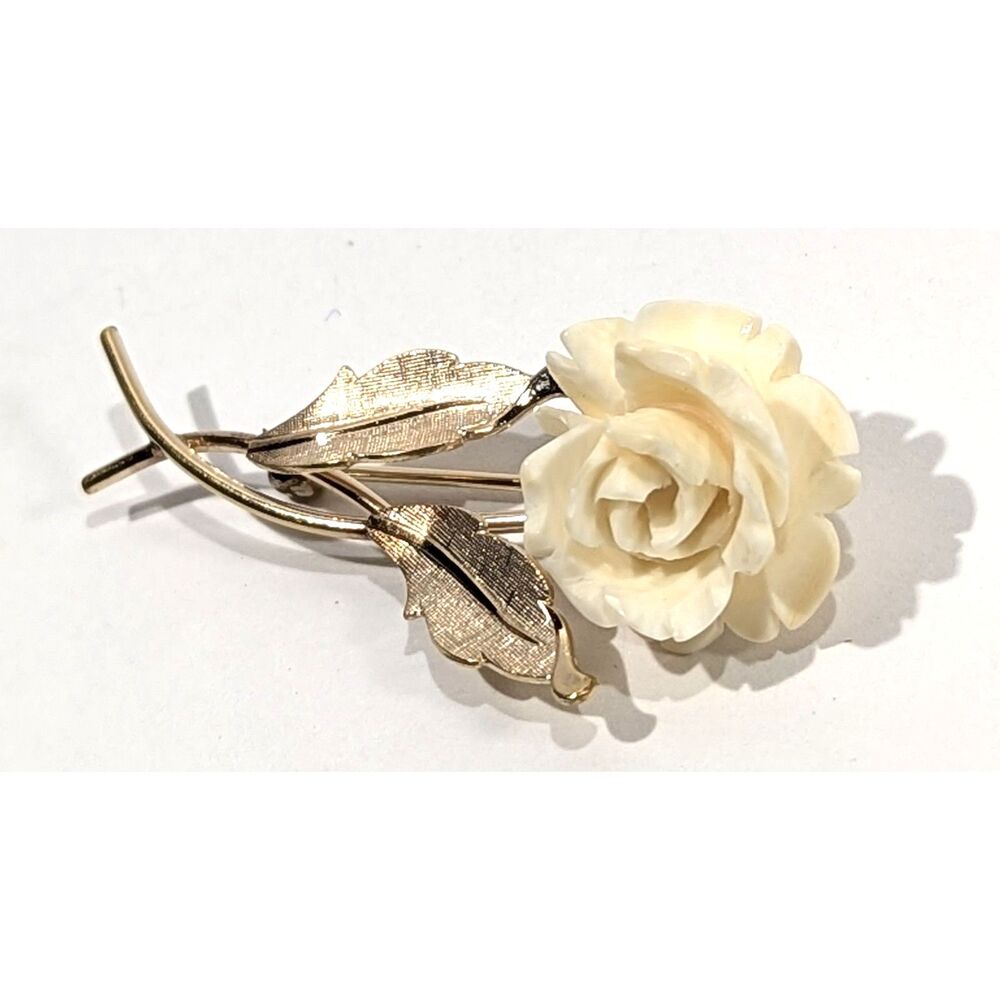 Vandell Vintage Celluloid Rose 12 k Gold filled Brooch